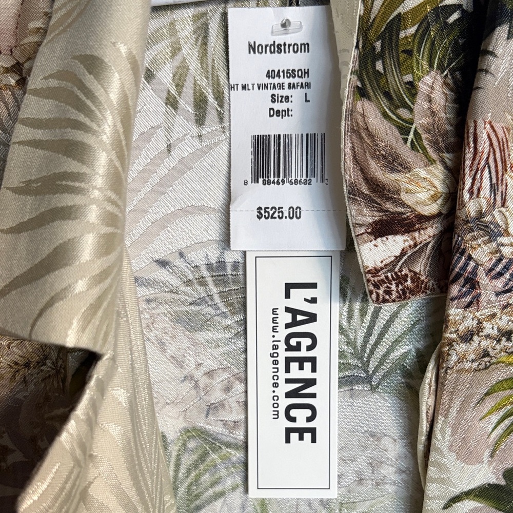 L'AGENCE safari Print Shirt in Cream and Green